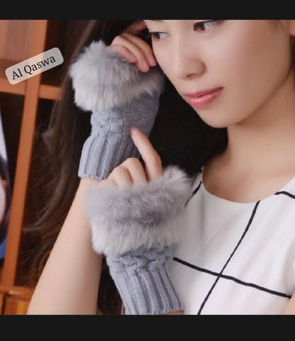 Fluffy fur half glove for ladies and girls