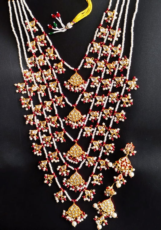 Beautiful 5 Layers Mala With Earings Back work Meena Kari