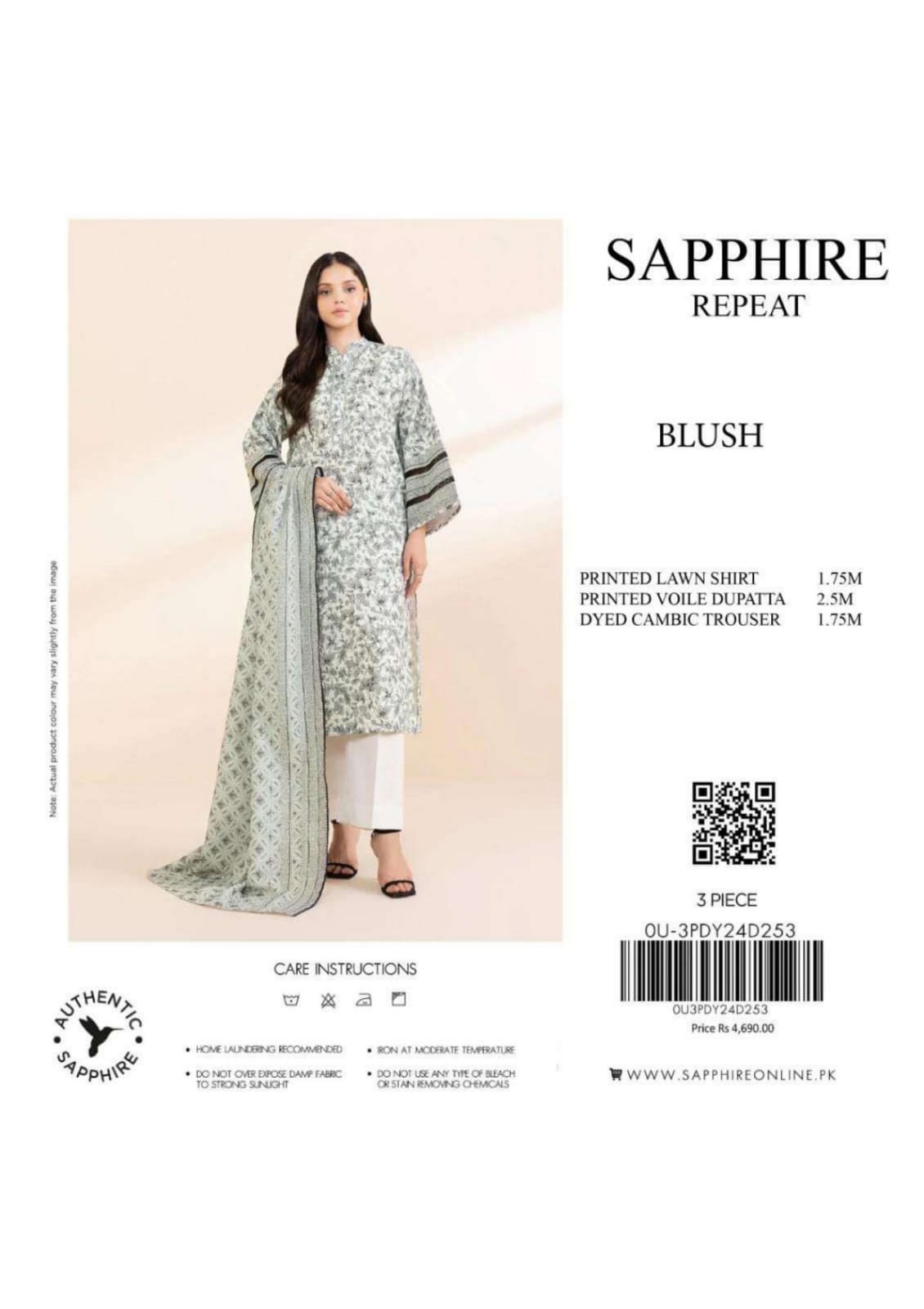 SAPPHIRE 3 PCS PRINTED LAWN