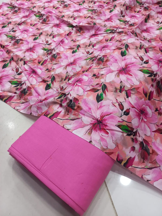Mix Brand 2 Pcs Printed Suit With Plain Trouser