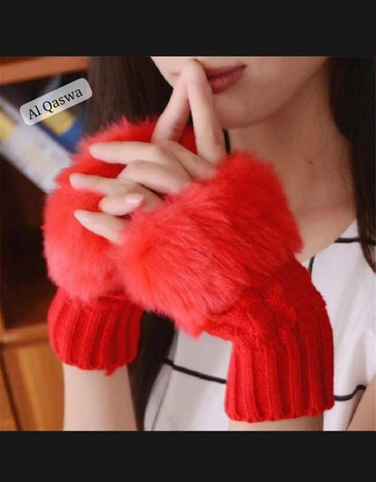 Fluffy fur half glove for ladies and girls