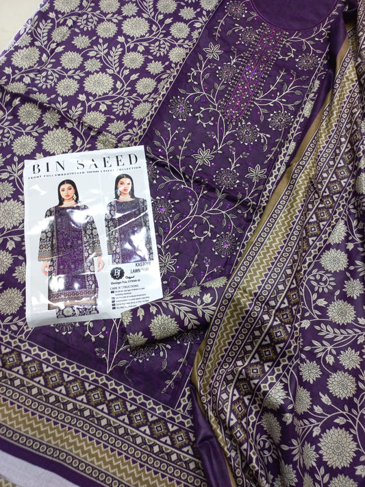 Bin Saeed Replica Embroidered 3 Pcs Suit