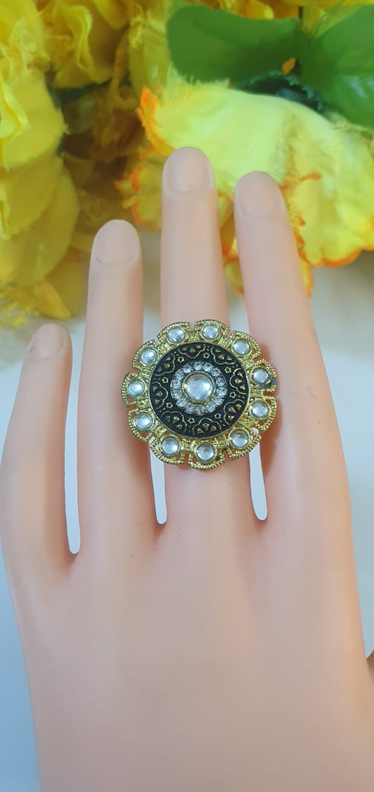 Meena Kundan Adjustable Ring