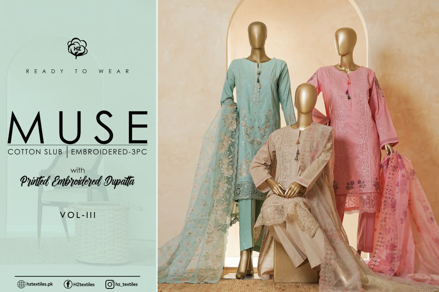 MUSE Embroidered Slub Cotton With Fancy Embroidered Duppatta 3 Pcs