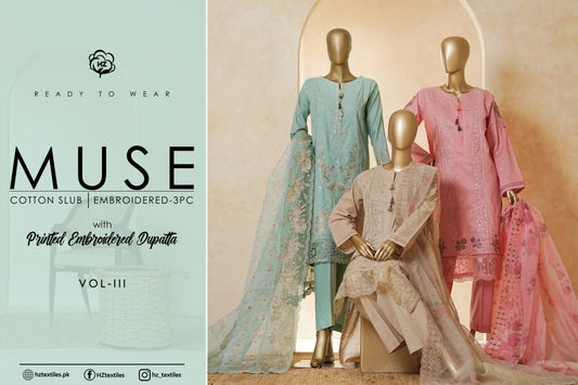 MUSE Embroidered Slub Cotton With Fancy Embroidered Duppatta 3 Pcs