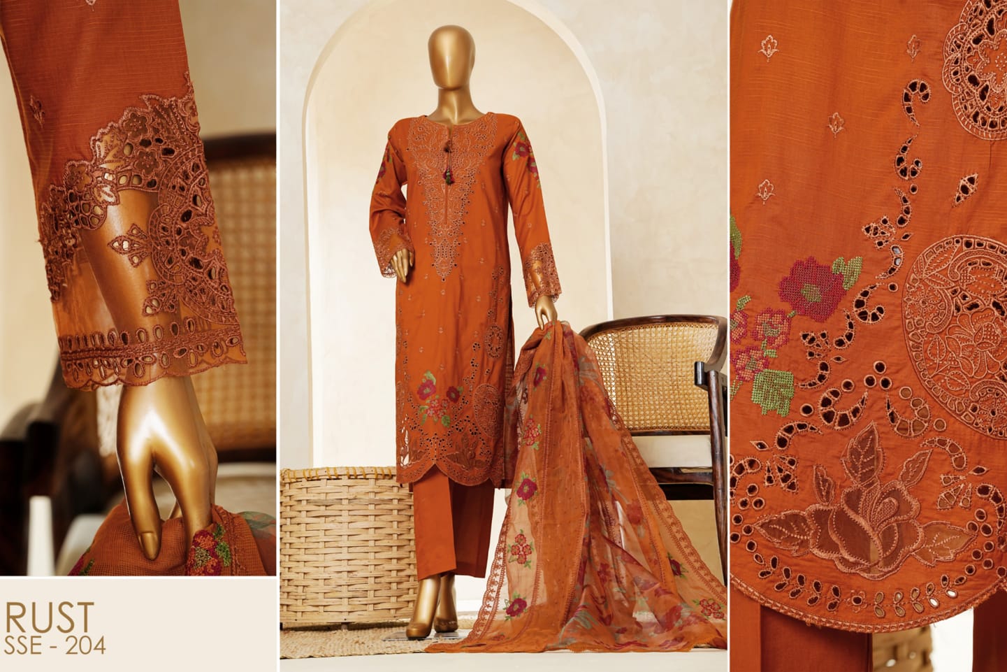 MUSE Embroidered Slub Cotton With Fancy Embroidered Duppatta 3 Pcs