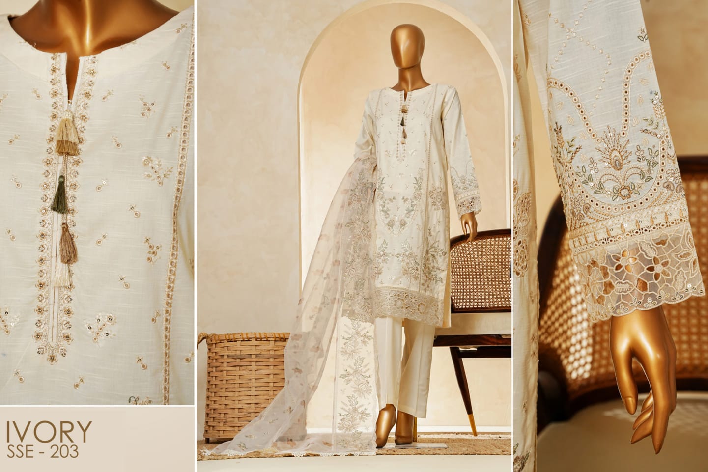 MUSE Embroidered Slub Cotton With Fancy Embroidered Duppatta 3 Pcs