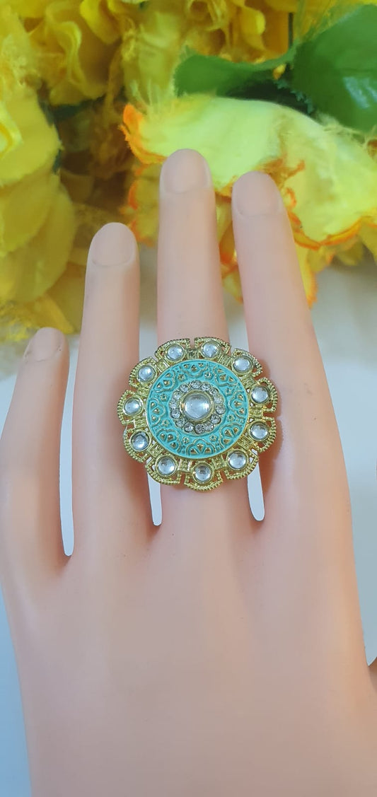 Meena Kundan Adjustable Ring
