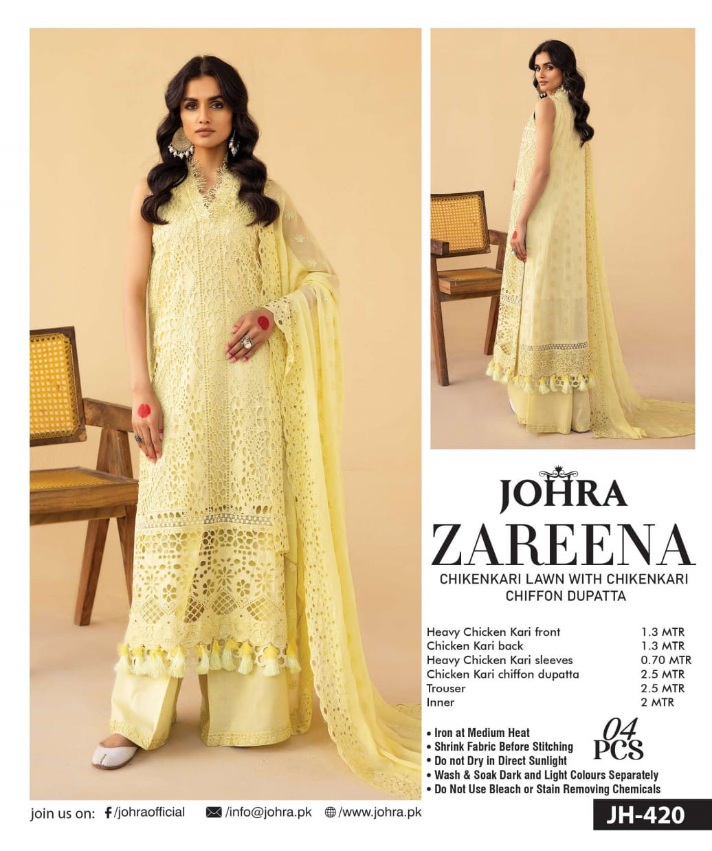 Zareena by Johra Chikan Kari Lawn With Chikan Kari Chiffon Dupatta