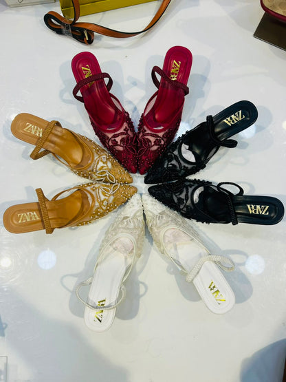 ZARA EMBROIDERY SLINGBACK HEELS