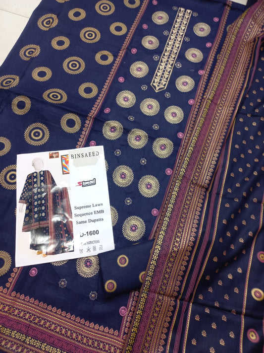 Bin Saeed Replica Embroidered 3 Pcs Suit