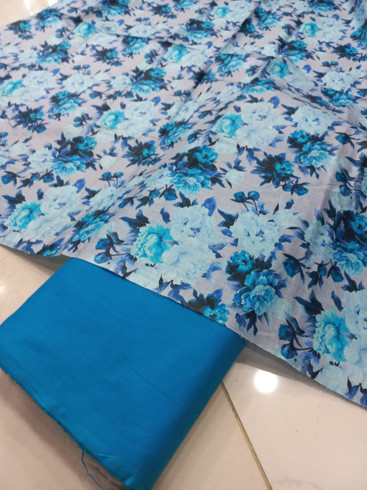 Mix Brand 2 Pcs Printed Suit With Plain Trouser