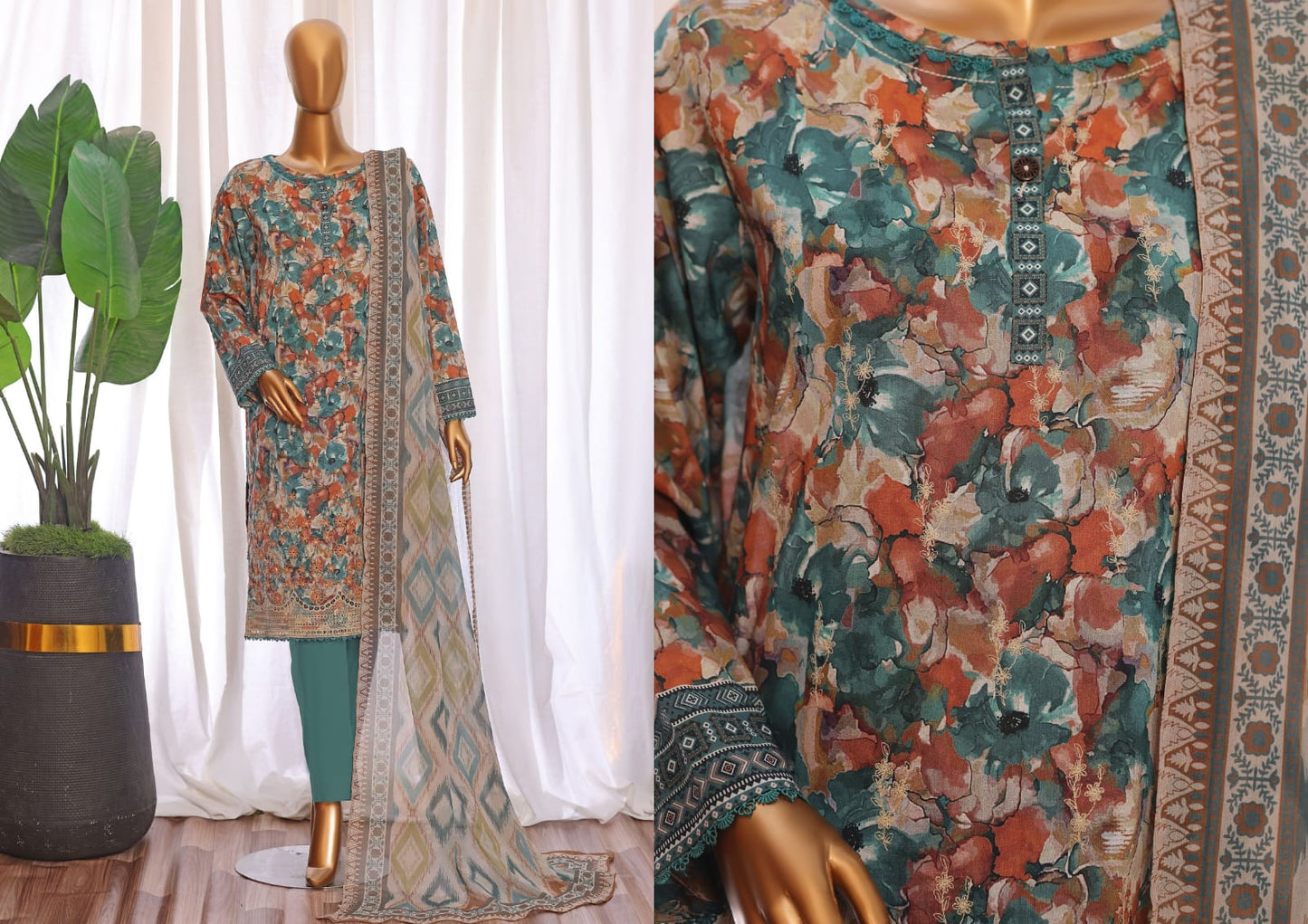 HZ PREMIUM CHIKANKARI WITH PRINTED BAMBER CHIFFON DUPATTA COLLECTION