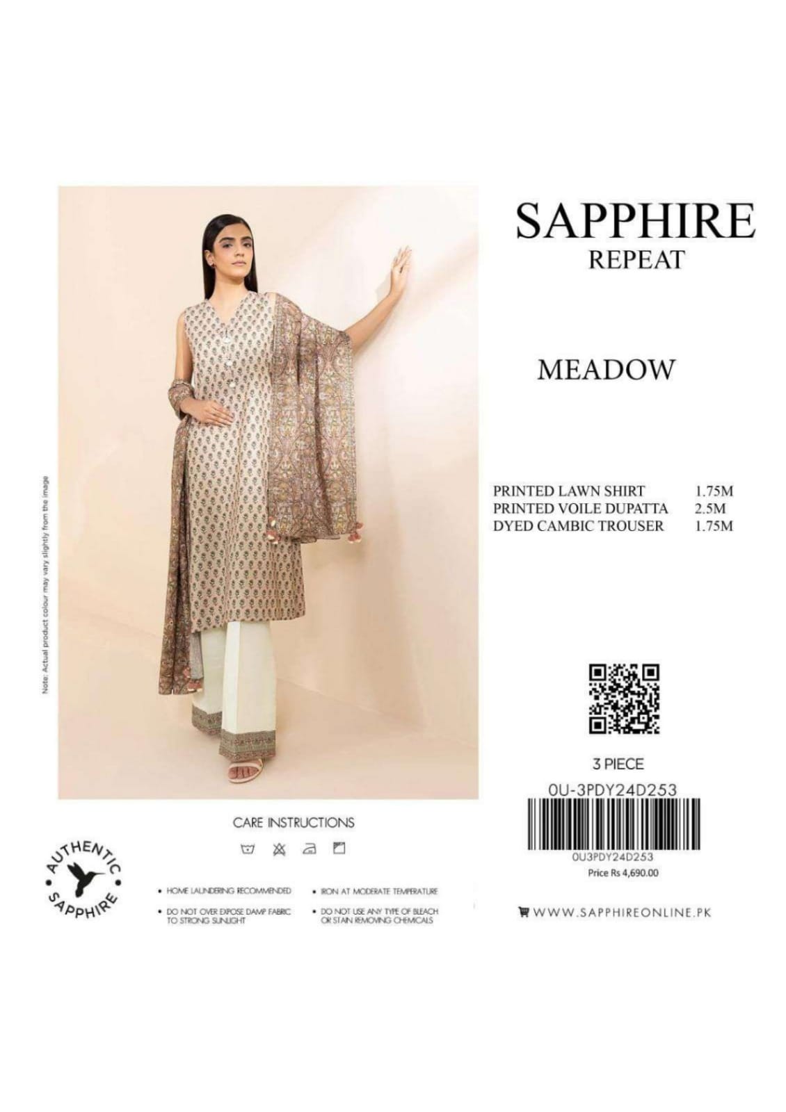 SAPPHIRE 3 PCS PRINTED LAWN