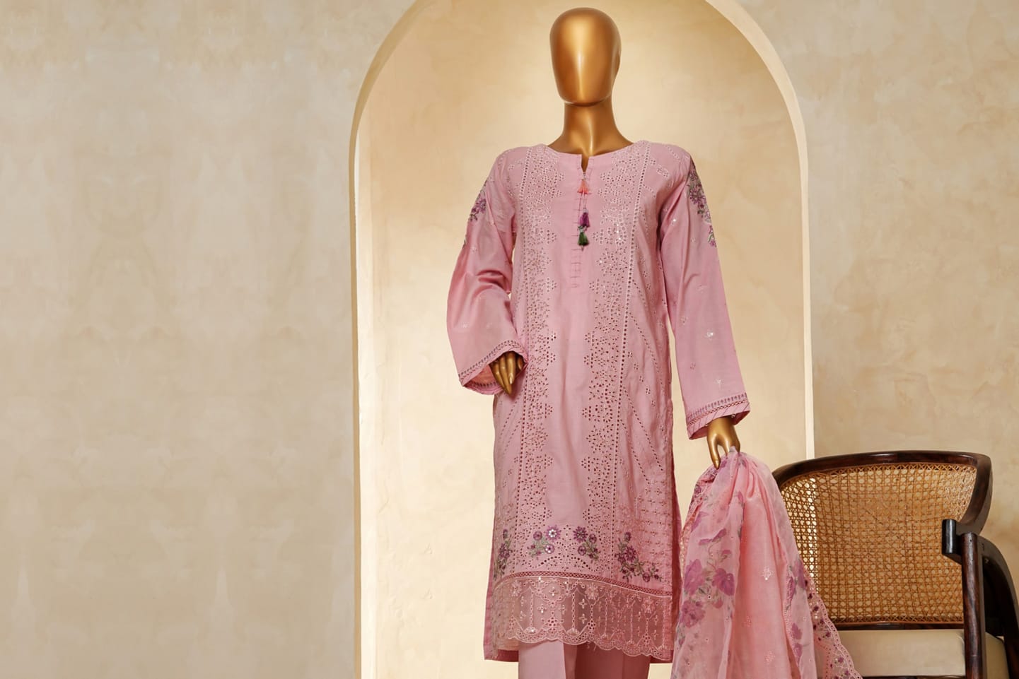 MUSE Embroidered Slub Cotton With Fancy Embroidered Duppatta 3 Pcs
