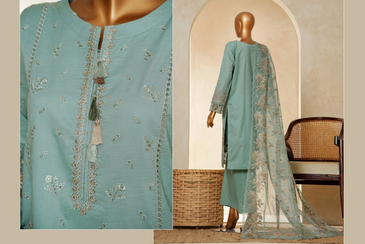 MUSE Embroidered Slub Cotton With Fancy Embroidered Duppatta 3 Pcs