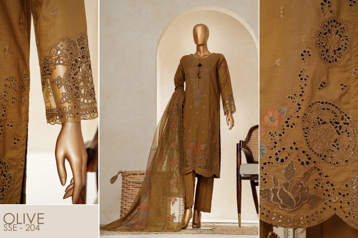 MUSE Embroidered Slub Cotton With Fancy Embroidered Duppatta 3 Pcs