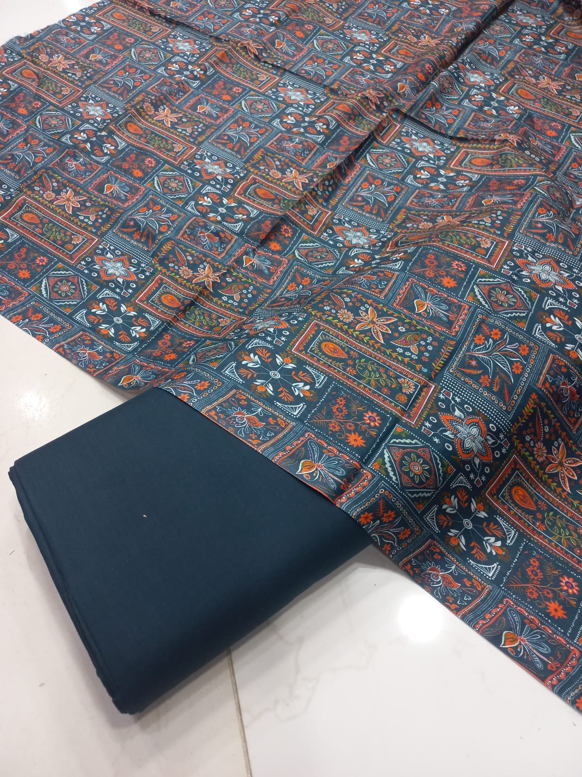 Mix Brand 2 Pcs Printed Suit With Plain Trouser