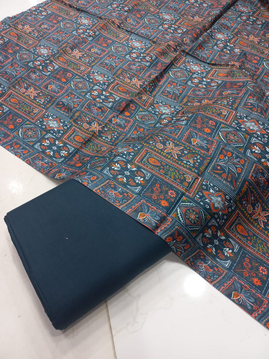 Mix Brand 2 Pcs Printed Suit With Plain Trouser