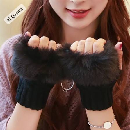 Fluffy fur half glove for ladies and girls