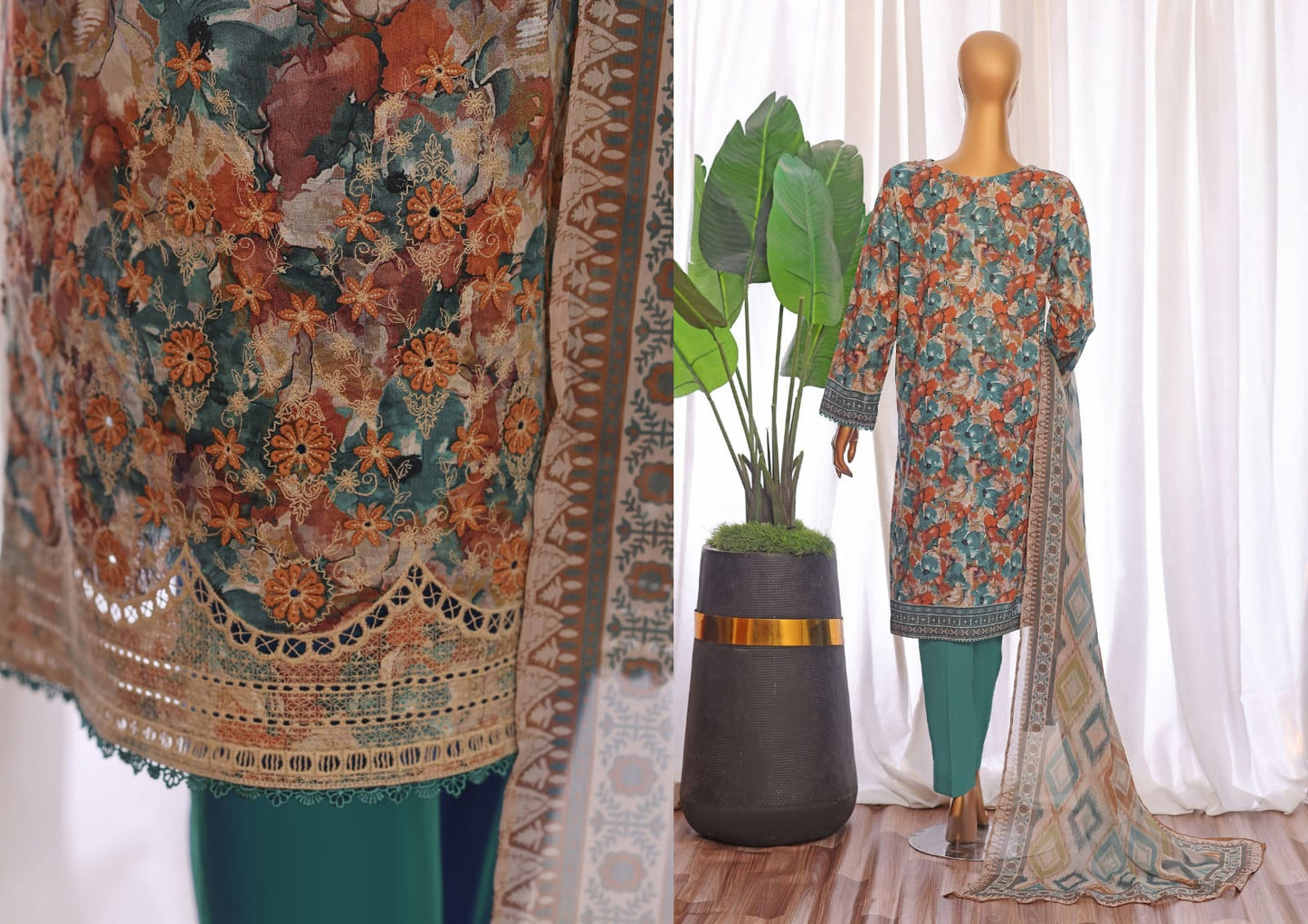 HZ PREMIUM CHIKANKARI WITH PRINTED BAMBER CHIFFON DUPATTA COLLECTION