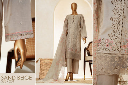 MUSE Embroidered Slub Cotton With Fancy Embroidered Duppatta 3 Pcs