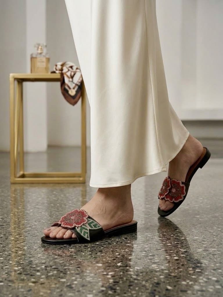 Zara Floral Embroidered Flat Slipper
