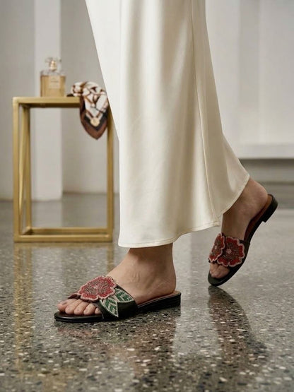 Zara Floral Embroidered Flat Slipper