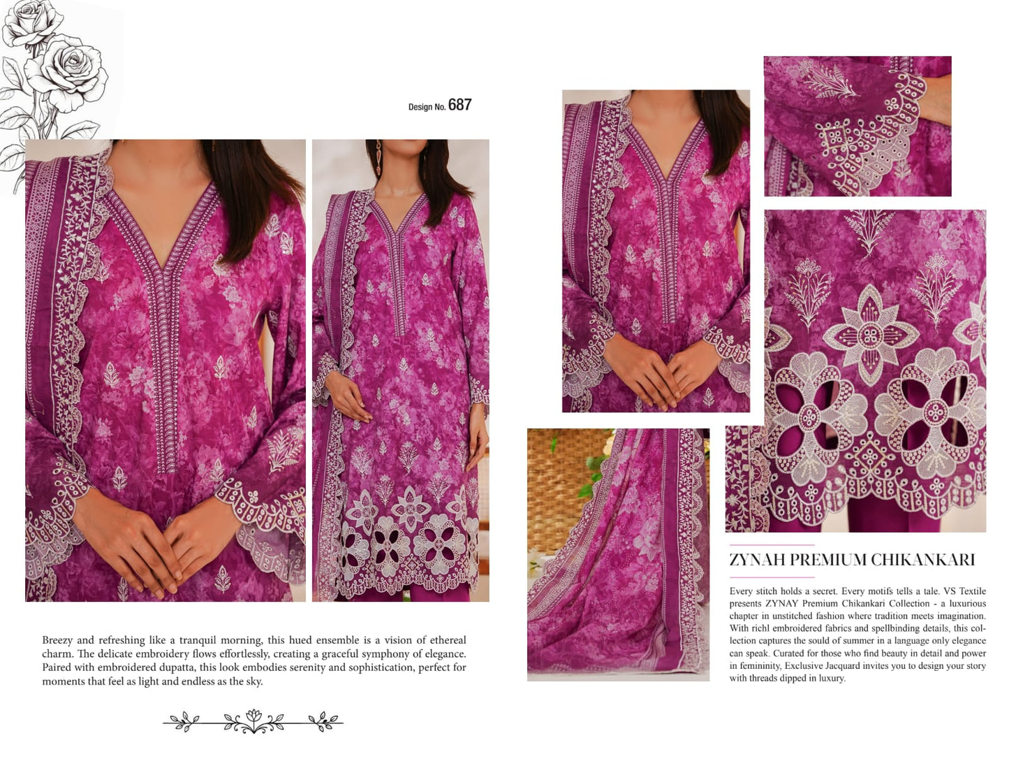 VS ZYNAH EMBROIDED CHIKANKARI COLLECTION