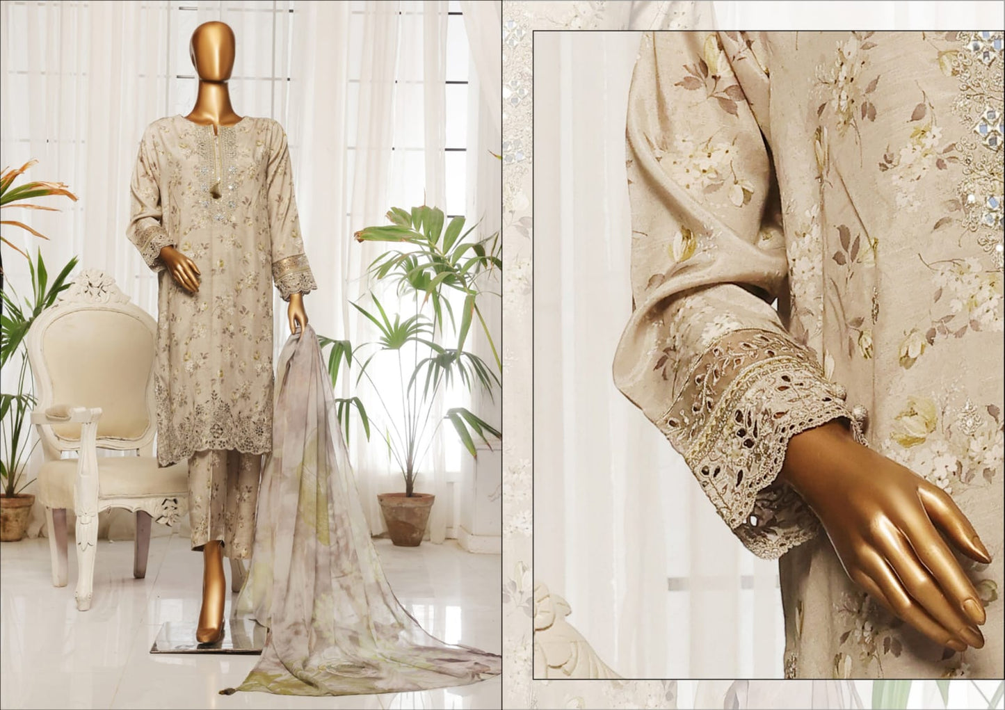 MAJESTIC Embroiderd Silk Festive Lawn