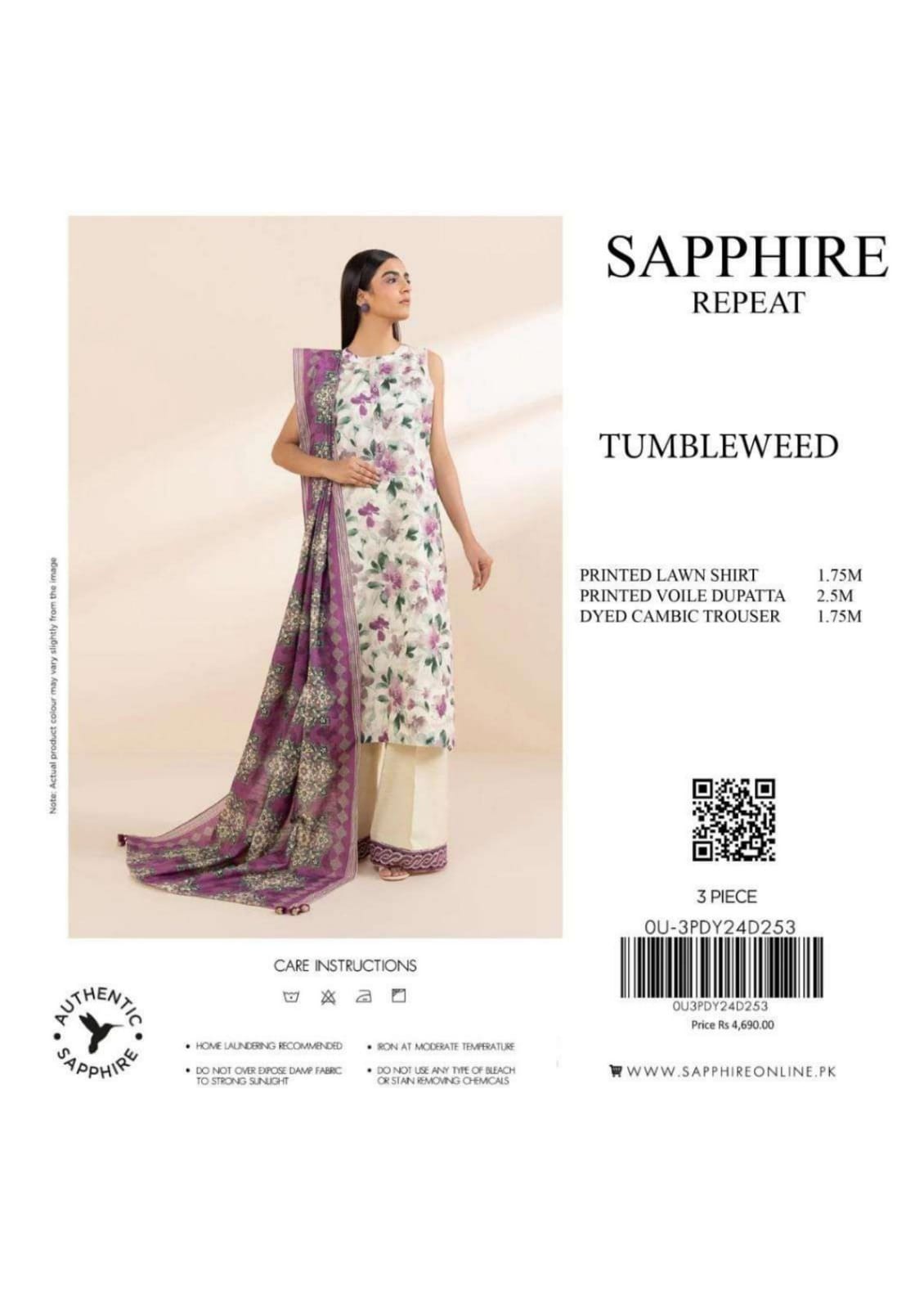 SAPPHIRE 3 PCS PRINTED LAWN