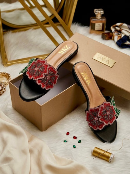 Zara Floral Embroidered Flat Slipper