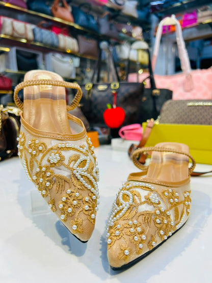 ZARA EMBROIDERY SLINGBACK HEELS