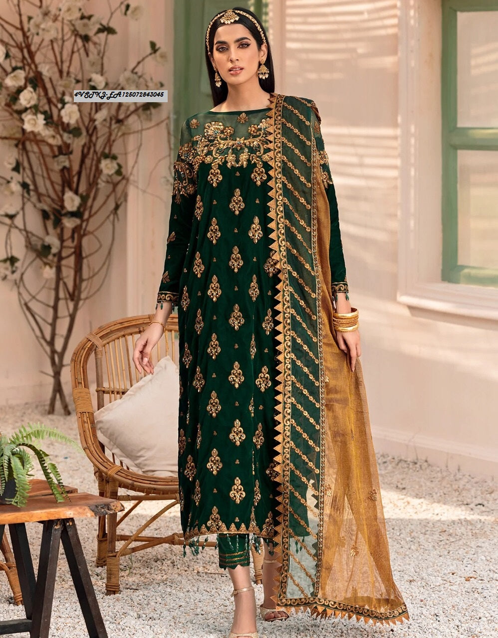 EMAN ADEEL Velvet Embroidery Suit Net Embroidary Dupatta