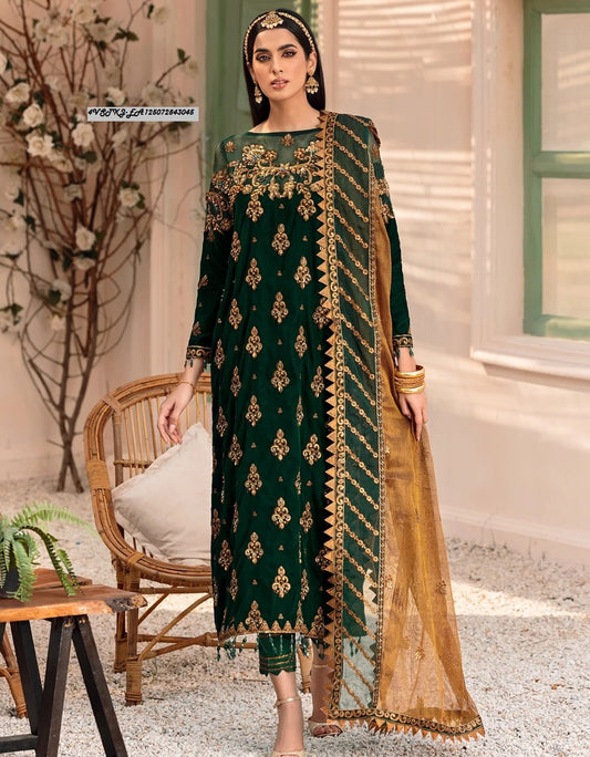 EMAN ADEEL Velvet Embroidery Suit Net Embroidary Dupatta