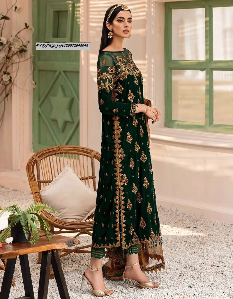 EMAN ADEEL Velvet Embroidery Suit Net Embroidary Dupatta