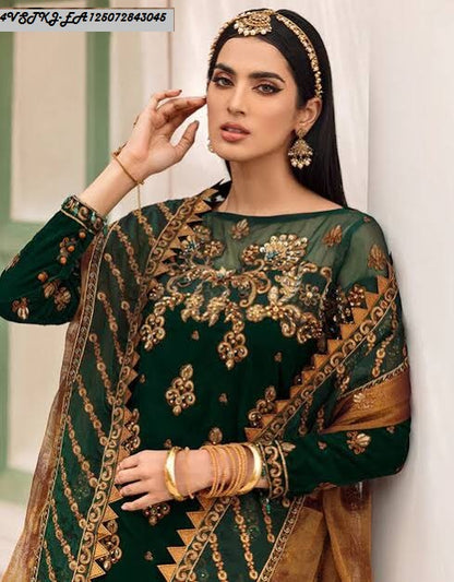 EMAN ADEEL Velvet Embroidery Suit Net Embroidary Dupatta