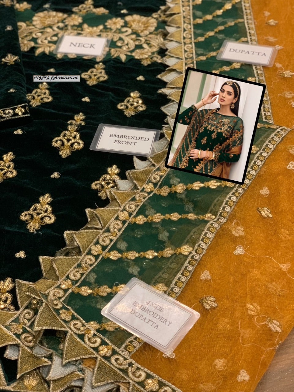 EMAN ADEEL Velvet Embroidery Suit Net Embroidary Dupatta