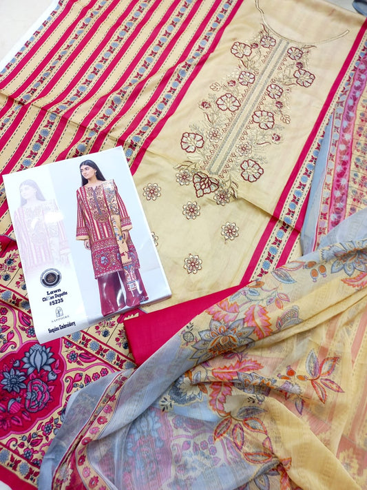 Embroidered 3 Pcs Suit With Printed Lawn Dupatta