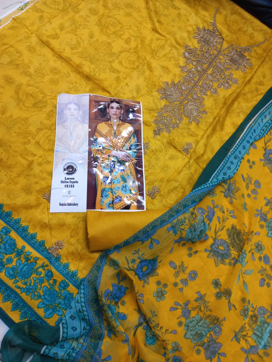 Embroidered 3 Pcs Suit With Printed Lawn Dupatta