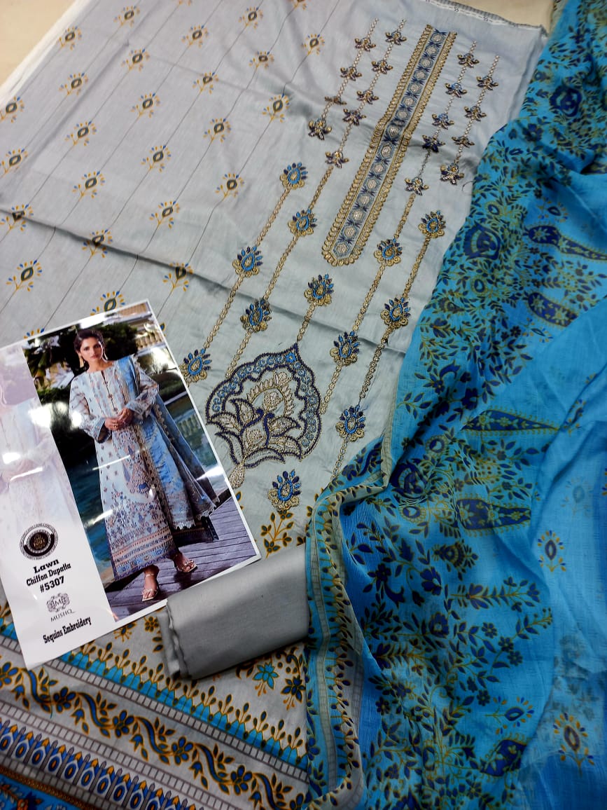 Embroidered 3 Pcs Suit With Printed Lawn Dupatta