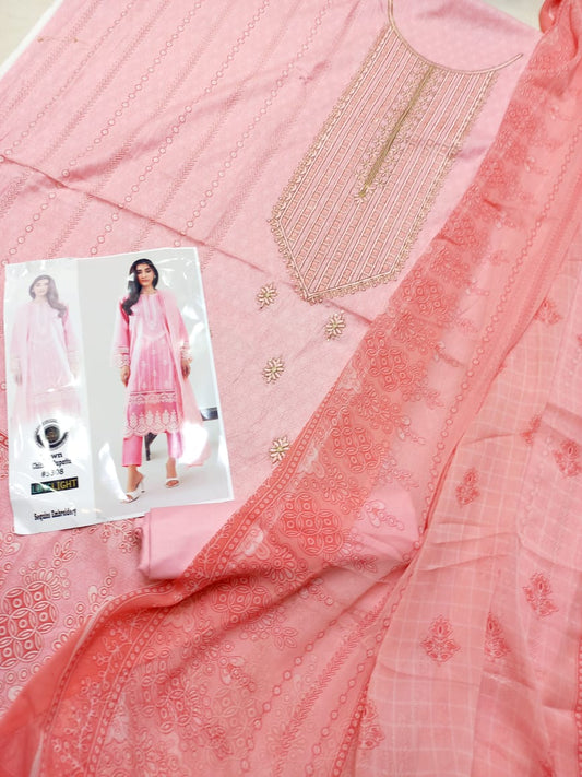 Embroidered 3 Pcs Suit With Printed Lawn Dupatta
