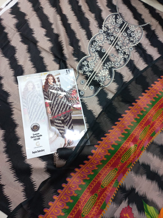 Embroidered 3 Pcs Suit With Printed Lawn Dupatta