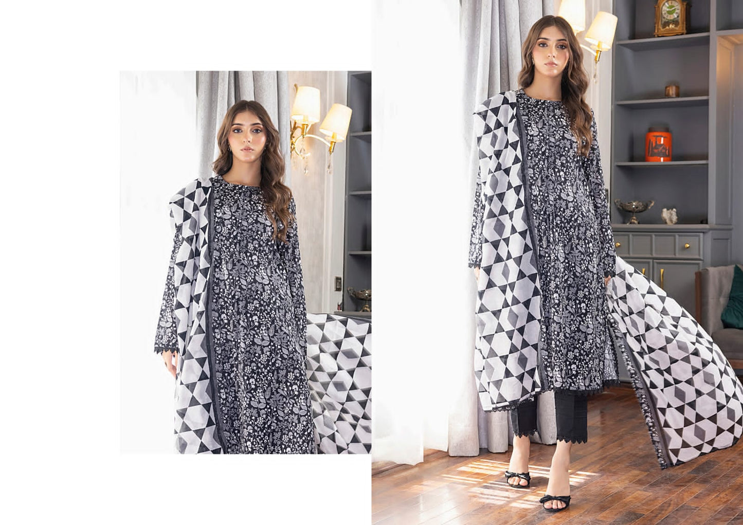 REGALIA BLACK WHITE Digital Premium Printed Lawn Collection