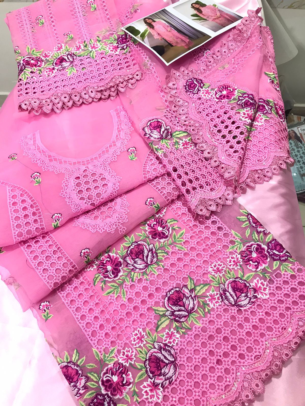 ANEELAS ORGANZA EMBROIDERED CHIKAN KARI