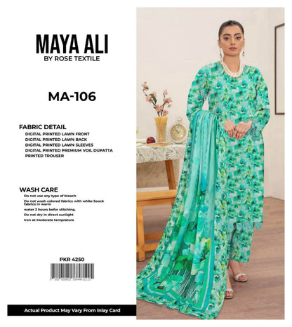 MAYA ALI Digital Printed Lawn 3 Piece