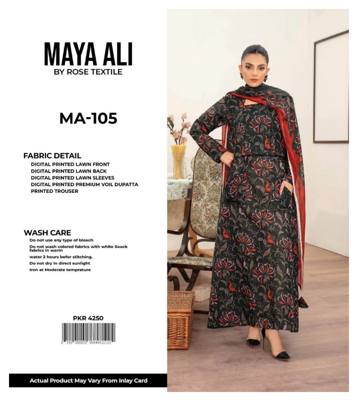 MAYA ALI Digital Printed Lawn 3 Piece