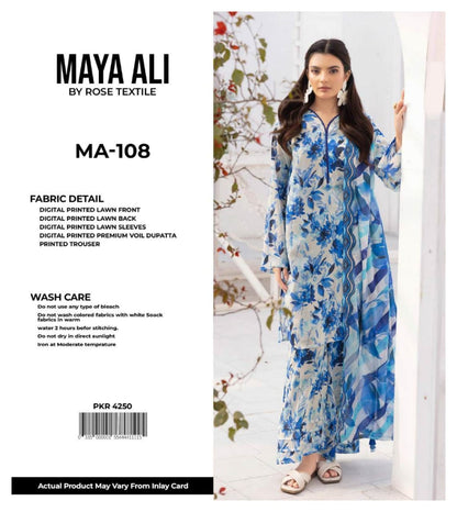 MAYA ALI Digital Printed Lawn 3 Piece