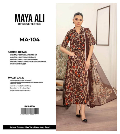 MAYA ALI Digital Printed Lawn 3 Piece