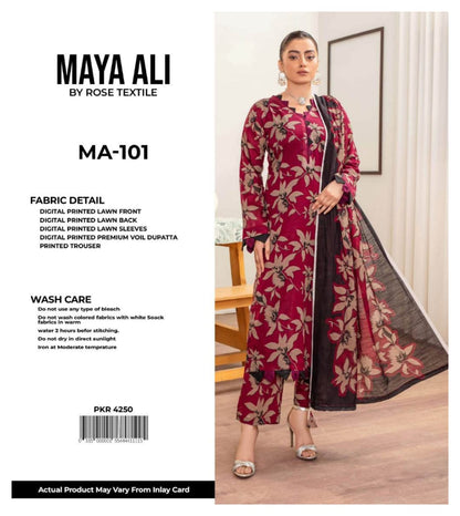 MAYA ALI Digital Printed Lawn 3 Piece